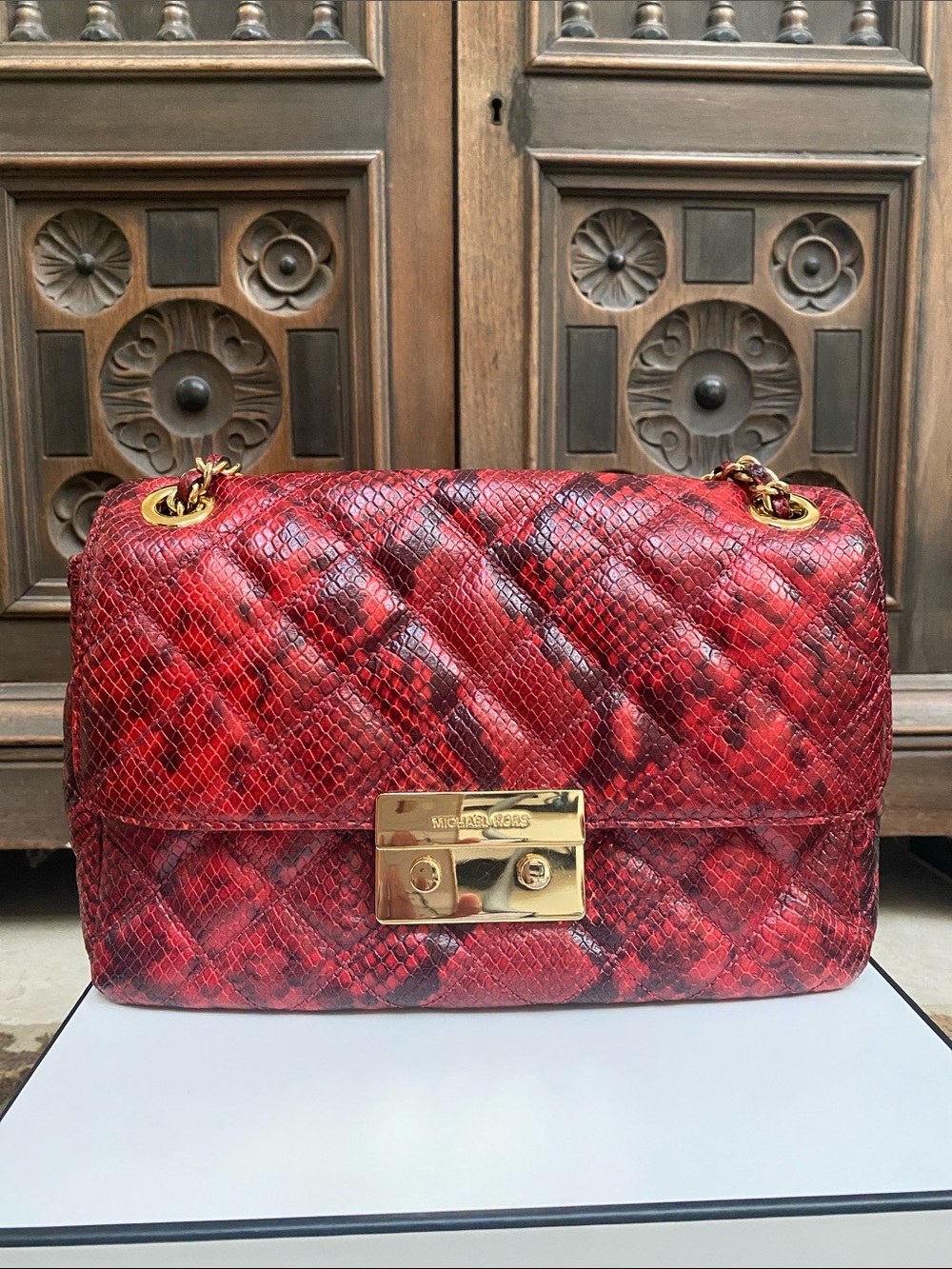 Michael Kors Red Sloan Large Quilted Embossed Leather Bag